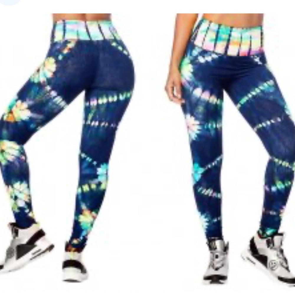Zumba Fitness Tie-Dye Leggings Blue Pink Size M